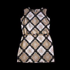Vintage 60s 70s Sleeveless Diamond Pattern Mini Dress